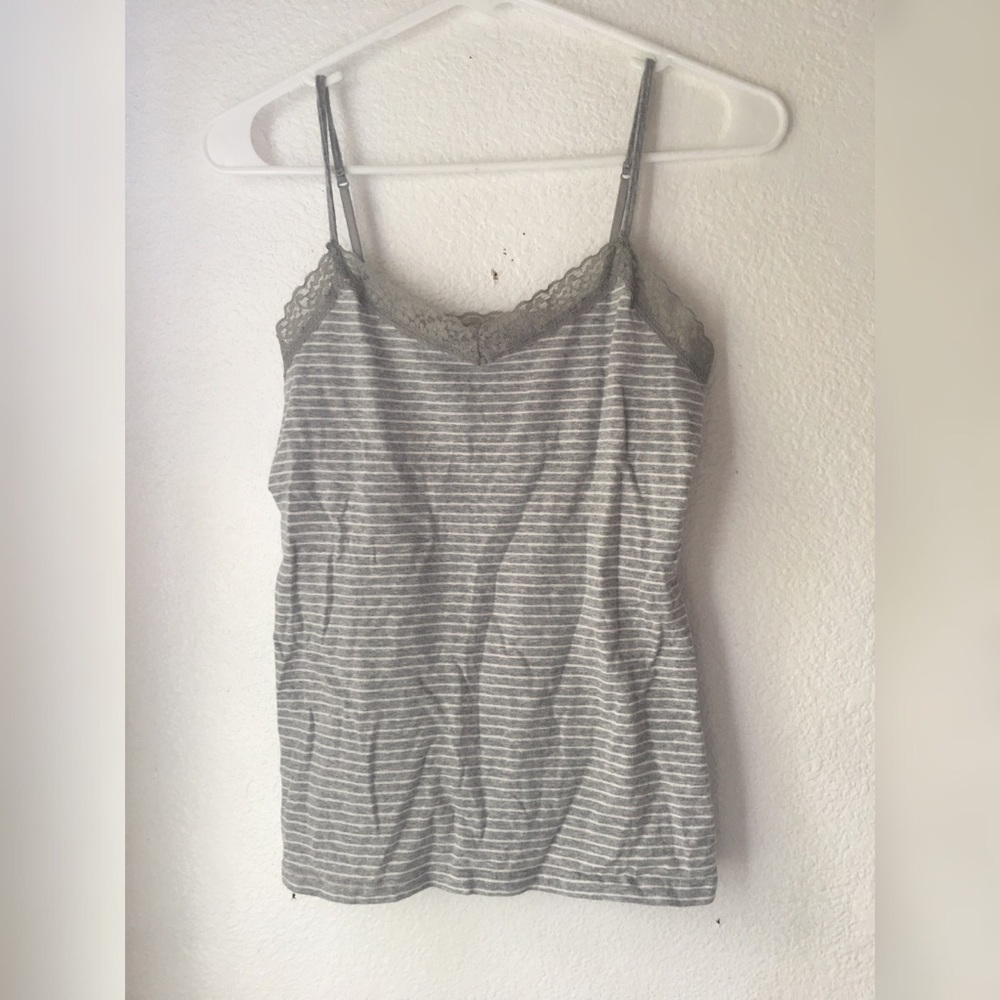 White and gray striped camisole with lace